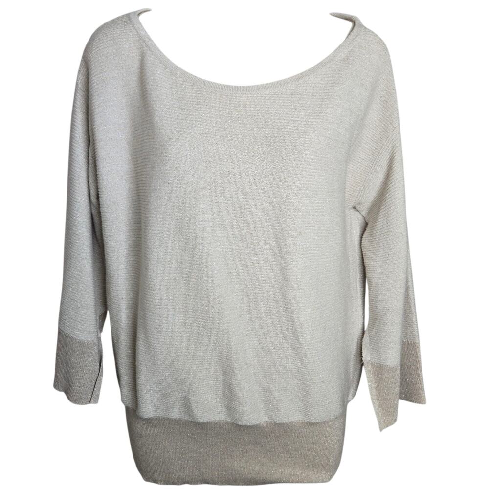 White House Black Market Cashmere Blend Metallic Knit Sweater XS Beige Gold‎